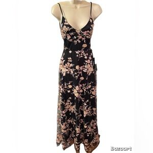 NWOT Glory and Glitz Black Floral Sequin Lace-Up Maxi Dress
